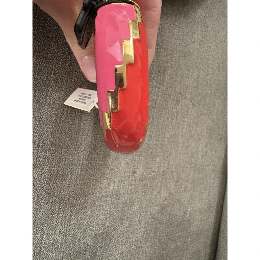 Bijoux‎ Terner Gold Pink Red Enamel Fire BR Tone Clamp Bracelet New With Tag $98